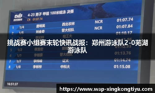 挑战赛小组赛末轮快讯战报：郑州游泳队2-0芜湖游泳队